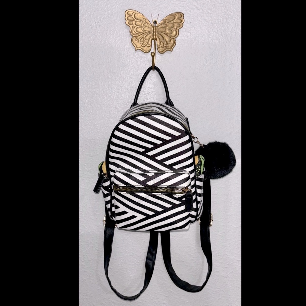 Black and White Striped Mini Backpack